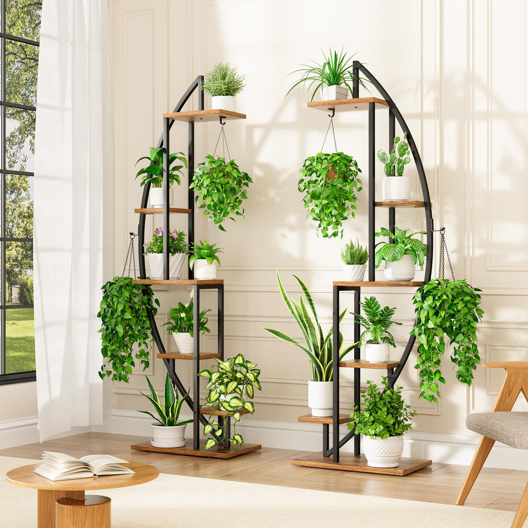 BACEKOLL 6 Ebenen Blumenständer 160cm - Metall-Holz Pflanzenregal