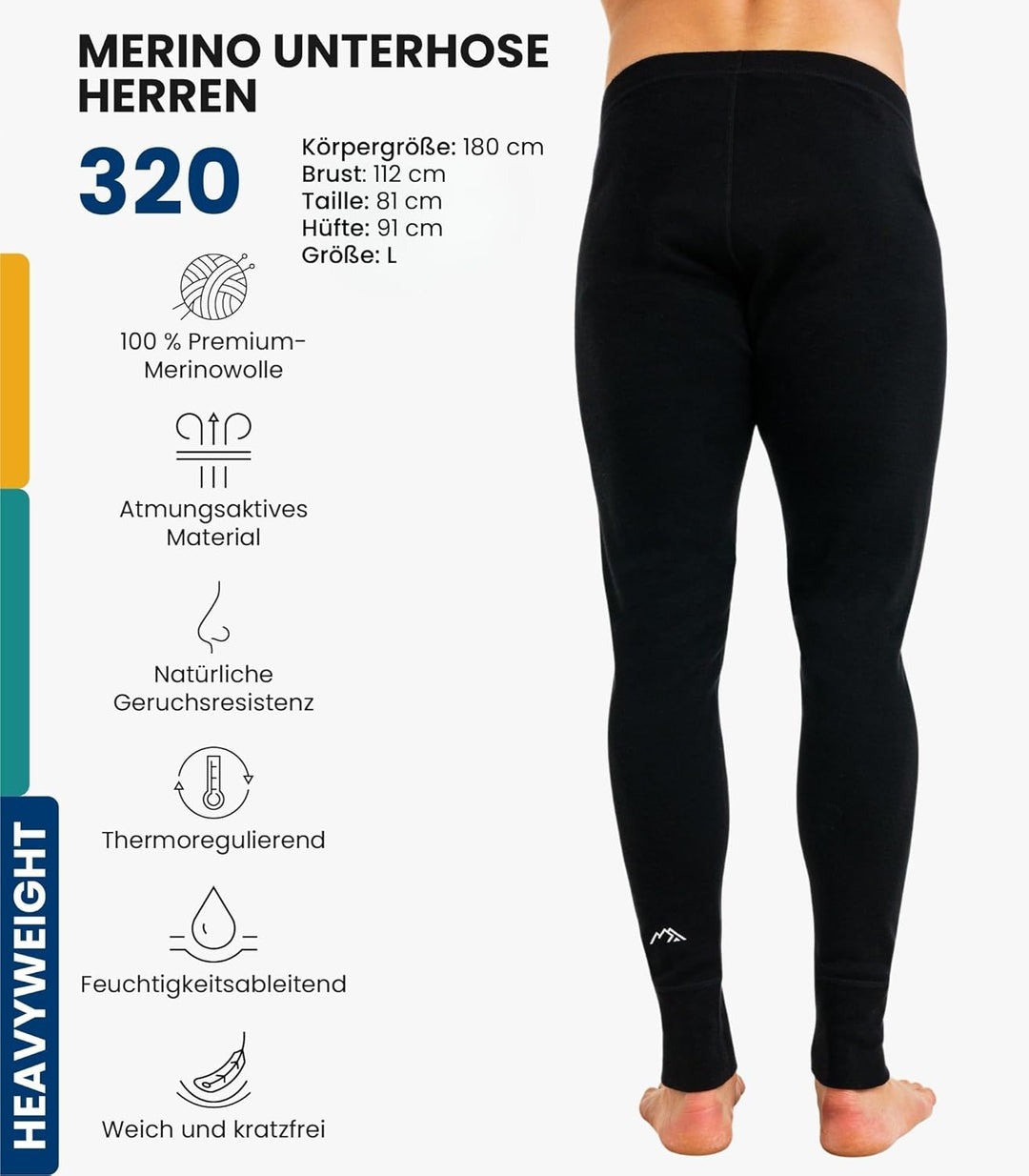 Merino Unterwäsche Herren - Lange Unterhosen Herren Merino Thermounterwäsche + Wollsocken L .320 Bla