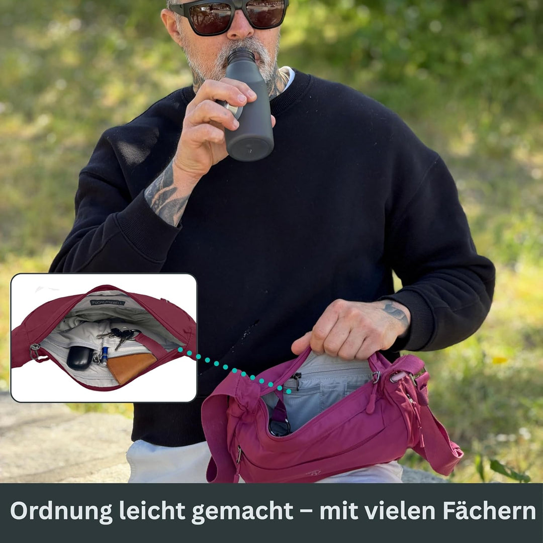 FUCHS & REBELL® Moon Bag BELA Fahrrad Crossbody Tasche, Berry | Smart & Nachhaltig, 3-Punkt-Gurt-Sys