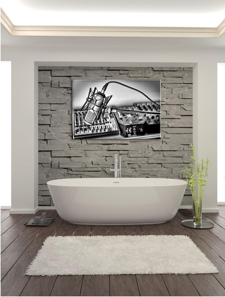 Pixxprint Mikrofon mit Musikanlagen als Leinwandbild/Grösse: 100x70 cm/Wandbild/Kunstdruck/fertig be