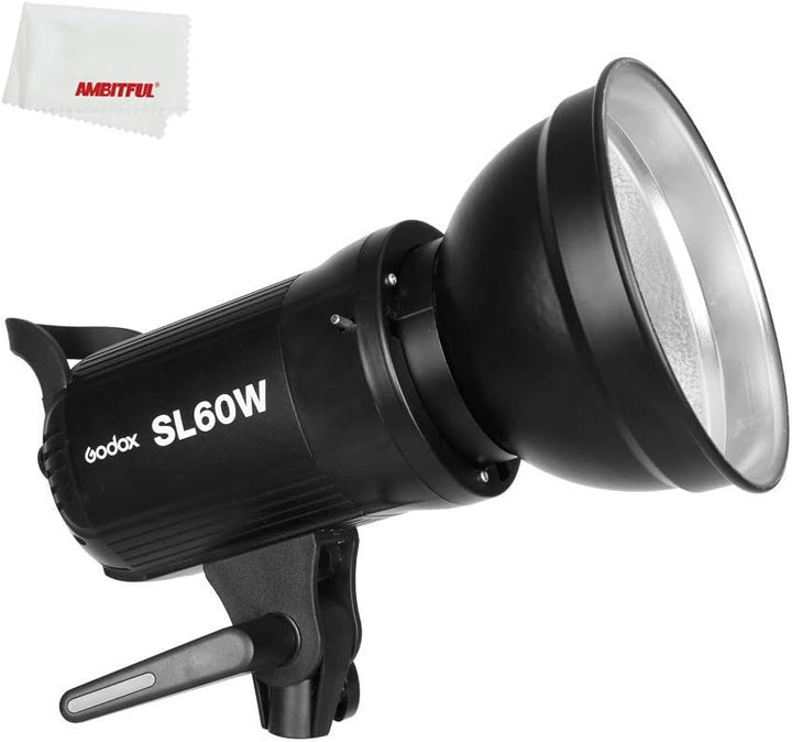 Godox SL60W Bowens Mount 5600K Weiss Licht, Hohe Helligkeit, CRI95+, R9＞80, für Videoaufnahme, Hochz