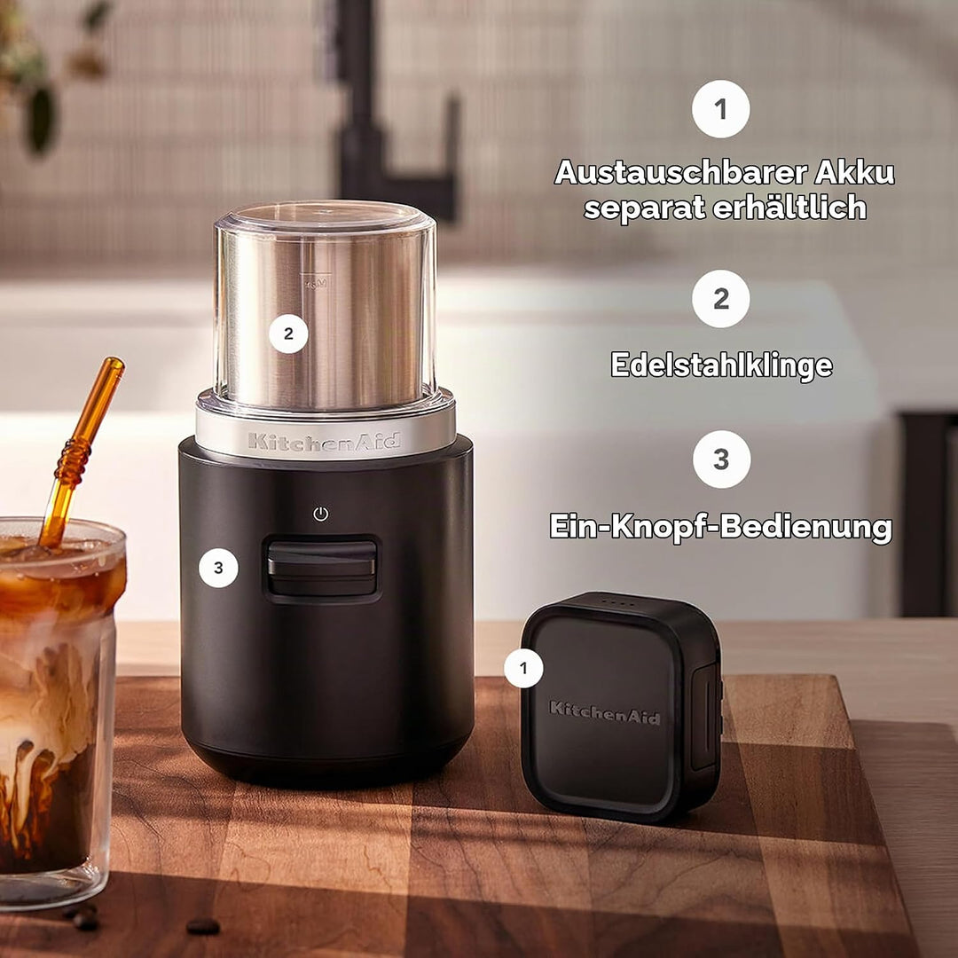 KitchenAid Go | Kabellose Kaffeemühle für frisch gemahlenen Kaffee für unterwegs | 113 g-Mahlbehälte