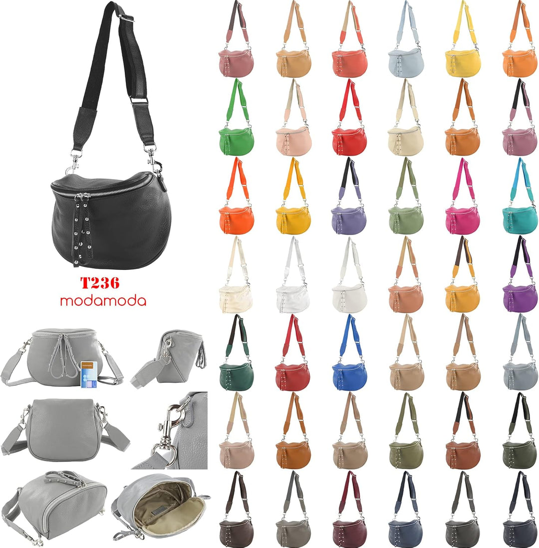 modamoda de - T236 - Umhängetasche Klein Small aus ital. Leder Dunkelblau, Dunkelblau