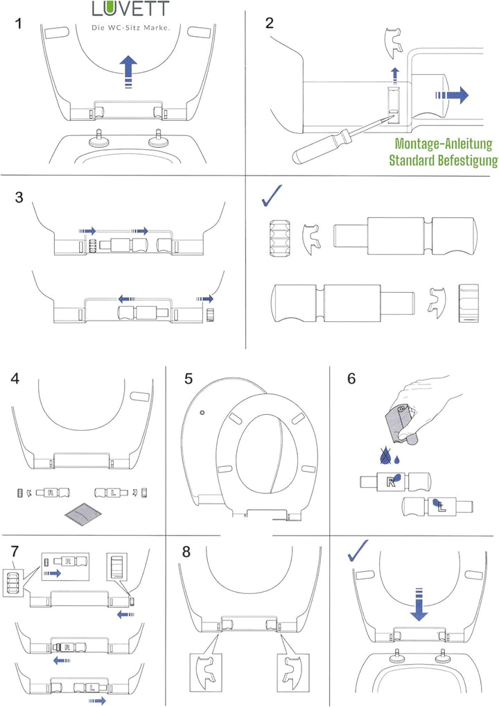 SoftClose Dämpfer-Set für WC-Sitz, 2 Stück mit Montagezubehör, Ersatzteil für Absenkautomatik