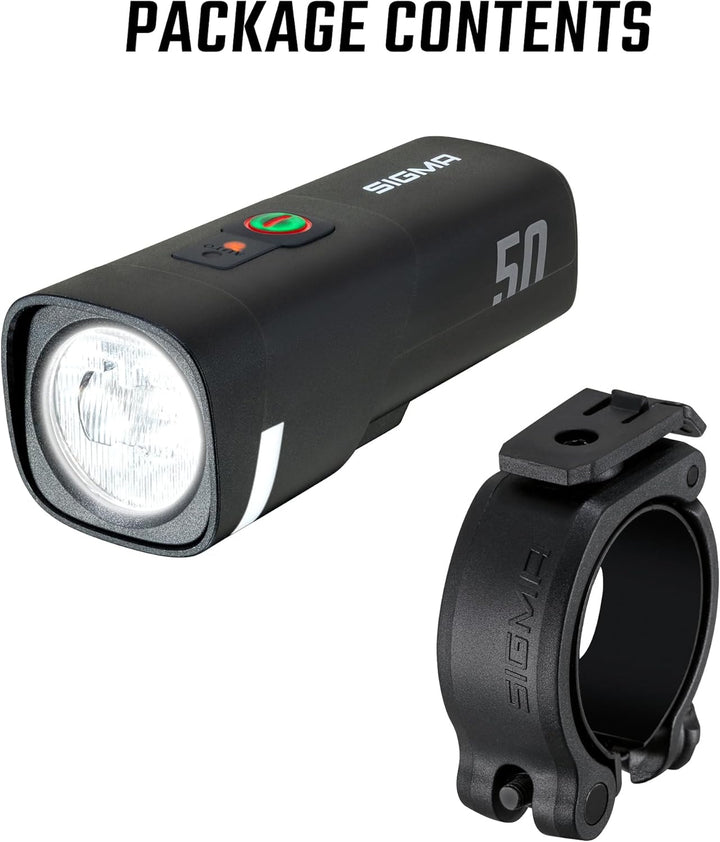 SIGMA Aura 50 | LED Fahrradlicht mit 50 LUX und USB-C | StVZO zugelassenes Vorderlicht mit 2 Leuchtm