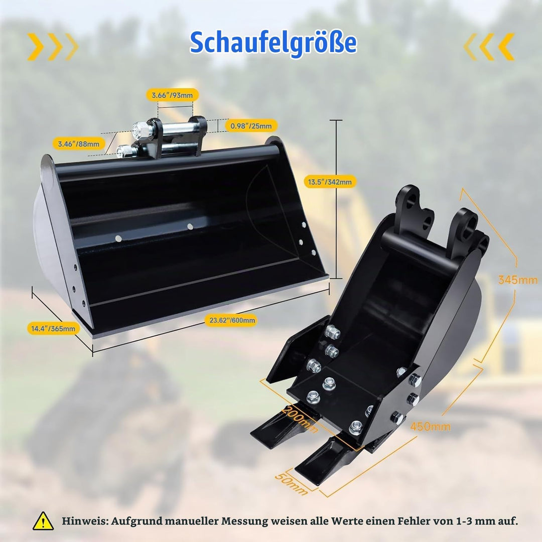 Minibagger Anbaugeräte Set 8-in-1 für 25mm Bolzen Schnellwechsler | 8-in-1 Löffelpaket aus Mangansta
