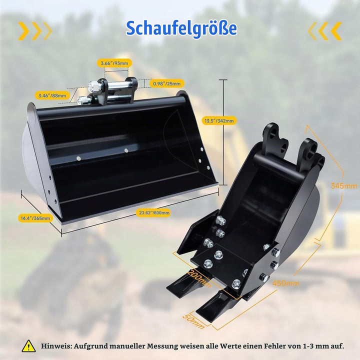 Minibagger Anbaugeräte Set 8-in-1 für 25mm Bolzen Schnellwechsler | 8-in-1 Löffelpaket aus Mangansta
