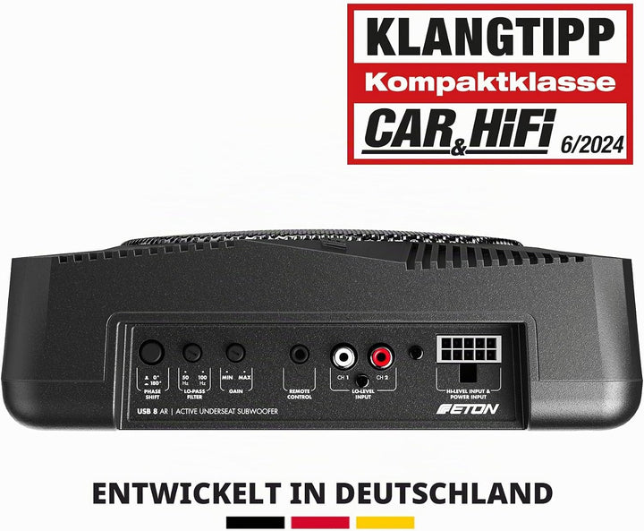 ETON USB 8 AR – sehr kompakter 20 cm / 8 Zoll Untersitz Aktiv Subwoofer für PKWs und Wohnmobile, lei