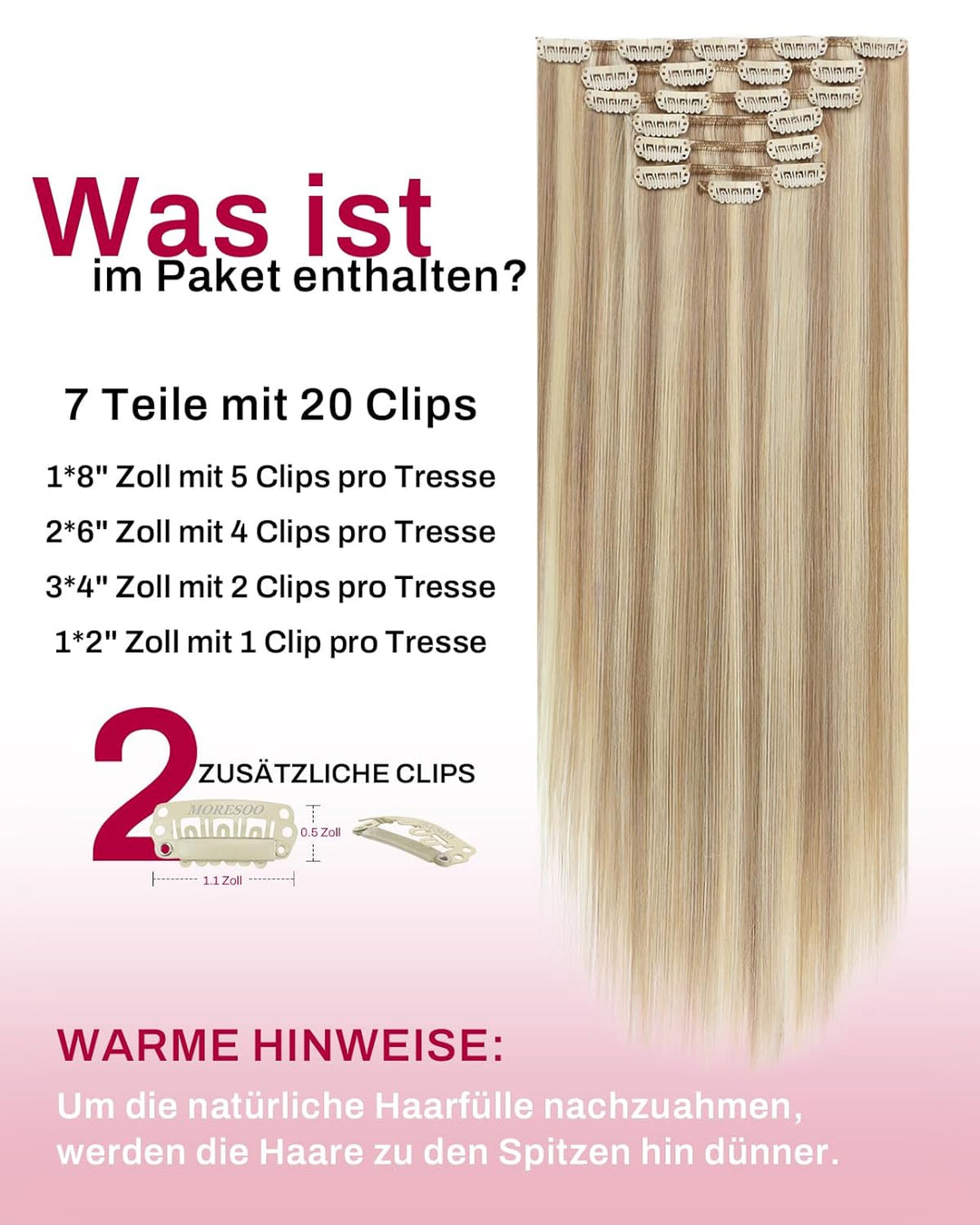Moresoo Clip in Extensions Echthaar Blond Extensions Clip Echthaar Remy Goldblond mit Mittelblond Ha