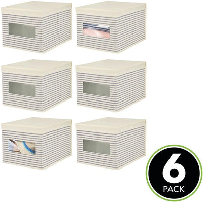 mDesign 6er-Set Stoffbox – praktische Aufbewahrungsbox mit Deckel und Sichtfenster für Schlaf-, Wohn