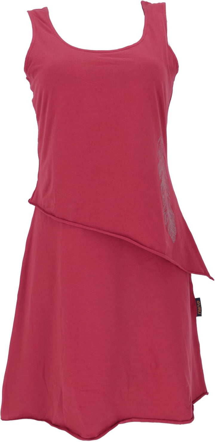 GURU SHOP Minikleid aus Bio-Baumwolle im Lagenlook, ärmelloses Kleid mit Federdruck, Damen 42 Paprik