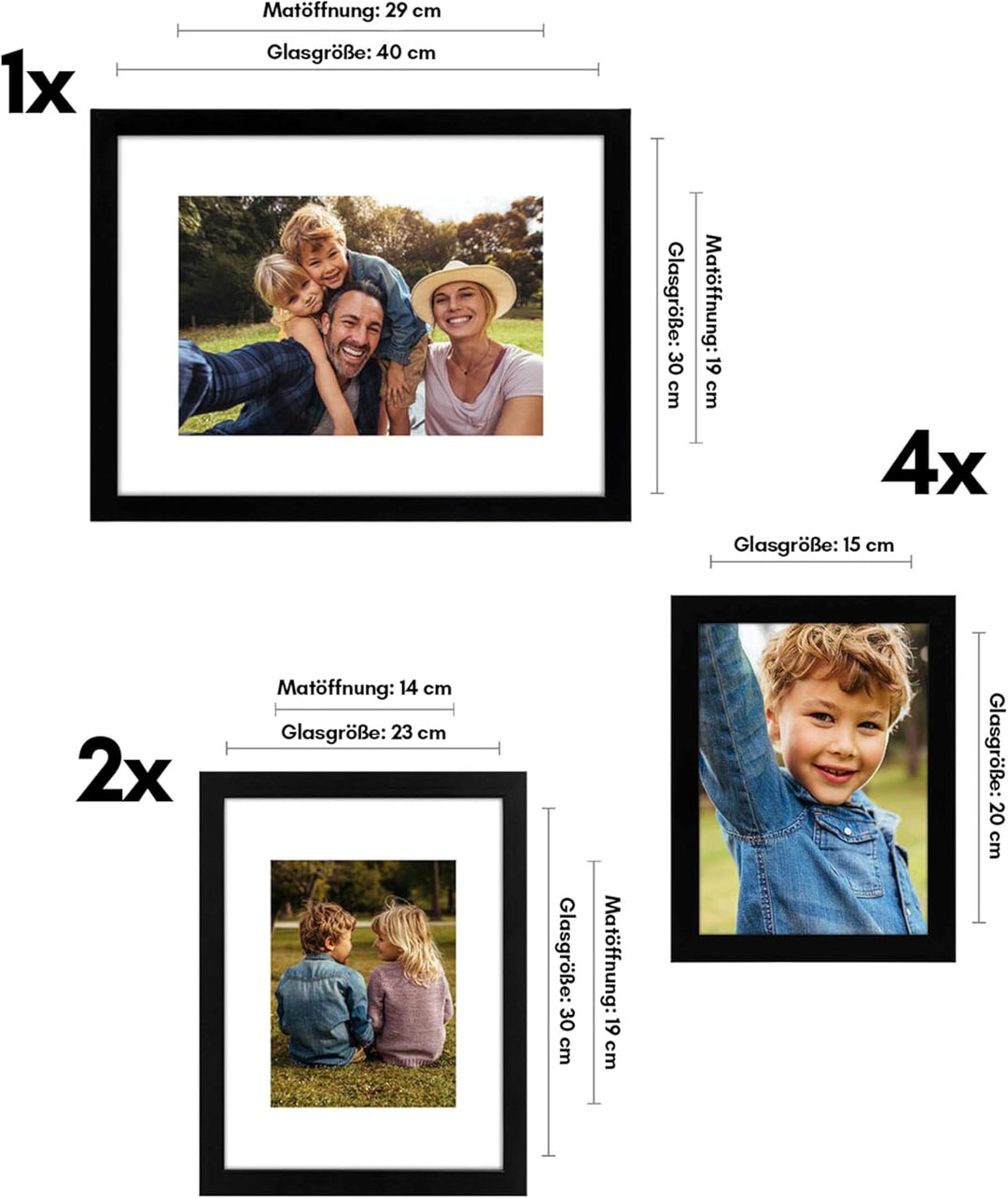 Americanflat Bilderrahmen Set Verschiedene Grössen für Galeriewand mit Matte in 30x40cm, 23x30cm & 1