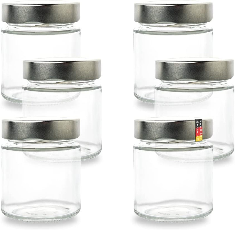 flaschenbauer.de - 6er Set Gewürzgläser Set 154ml - TO 58 Deep Mündung, Silberne Deckel - Ideal für