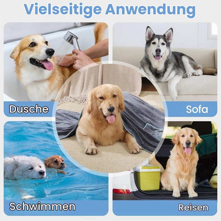PETTOM 2 Stücke Hundehandtuch Extra Saugfähig, Hunde Handtuch mit Eingrifftaschen, Hundehandtuch Mik