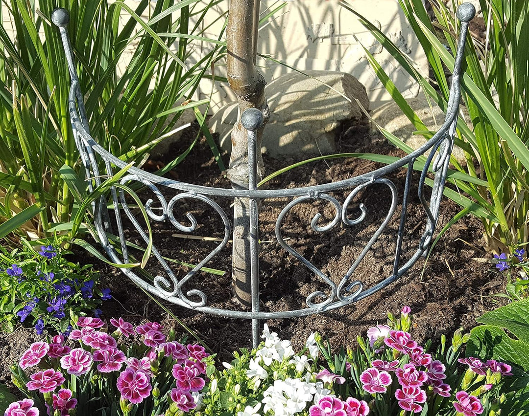 Staudenhalter Rankhilfe Bogen Zaunelement Metall Antik Design - 40x30 cm Gross (Grau), Grau