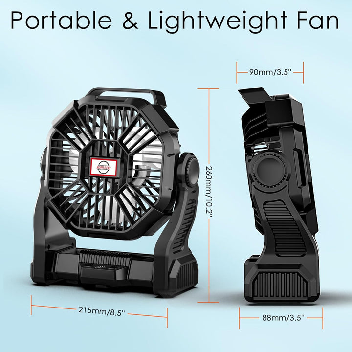 Sendowtek Camping Ventilator mit 10400mAh Akku Zeltventilator mit Typ-C Eingang USB Ausgang Leise Tr