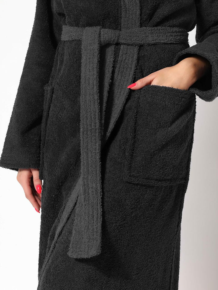 Ladeheid Damen Frottee Bademantel aus 100% Baumwolle LA40-102 L Schwarz-30/Dunkelgrau-12, L Schwarz-