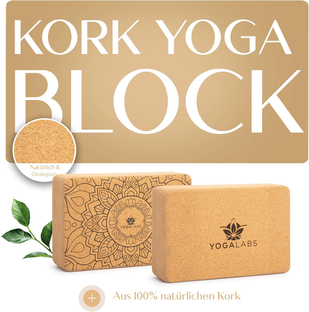 YOGALABS® Premium Yoga Block Set (22,5x15,0x7,5) aus nachhaltigem Natur-Kork hautfreundlich - Yogabl