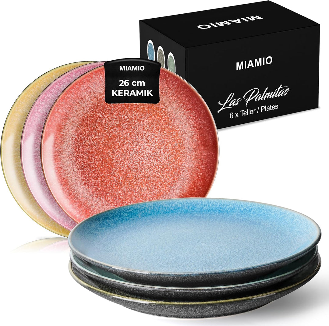 MIAMIO - 6er Set, 26 cm Speiseteller, Keramik-Teller, Küchenteller, Tellersets - Teller, mikrowellen
