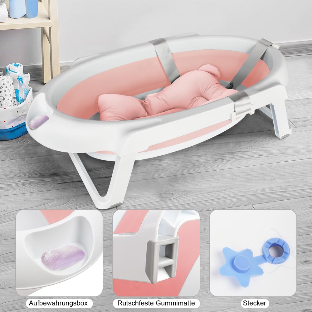 Babywanne mit Ständer Faltbare Baby Badewanne Set mit Gestell - Tragbare Rutschfeste Wanne für Neuge