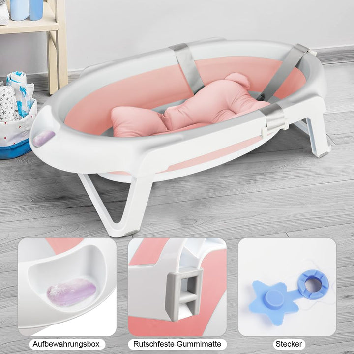 Babywanne mit Ständer Faltbare Baby Badewanne Set mit Gestell - Tragbare Rutschfeste Wanne für Neuge