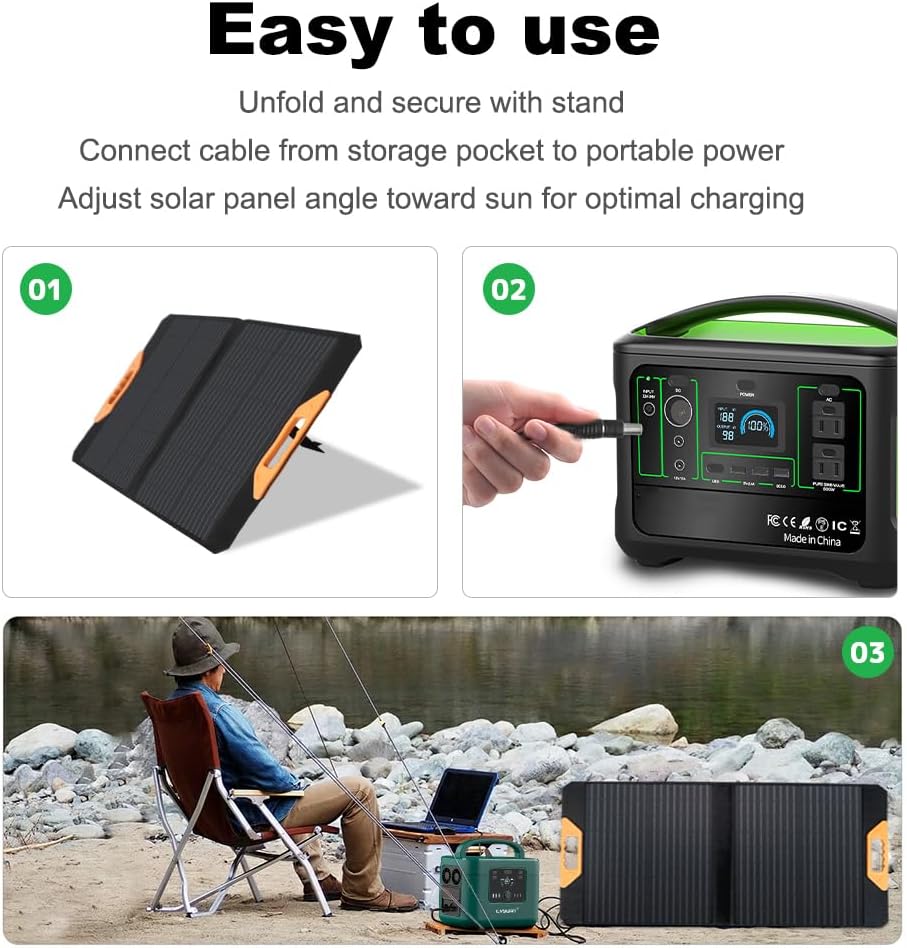 Yinleader 70W Falttragbares Solarmodul, 23% Umwandlungseffizienz, Wasserdicht Tragbares Ladegerät So