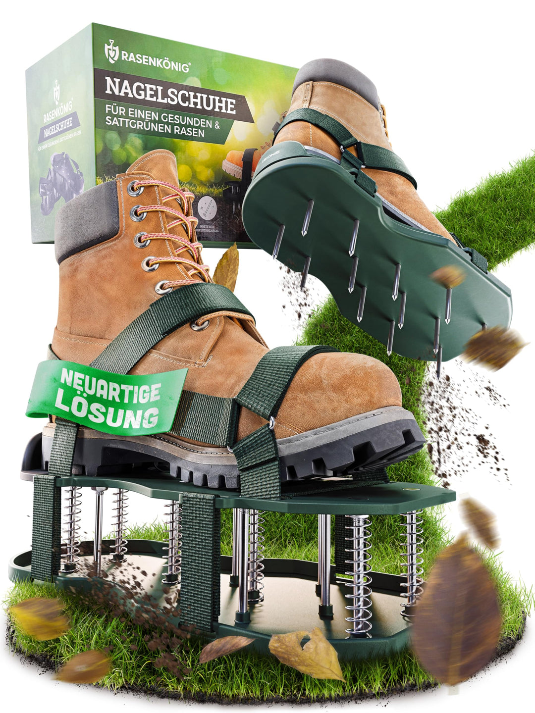 RASENKÖNIG Nagelschuhe Pro | Rasenlüfter Schuhe + Estrichschuhe | Rasenbelüfter Vertikutierer und Ae