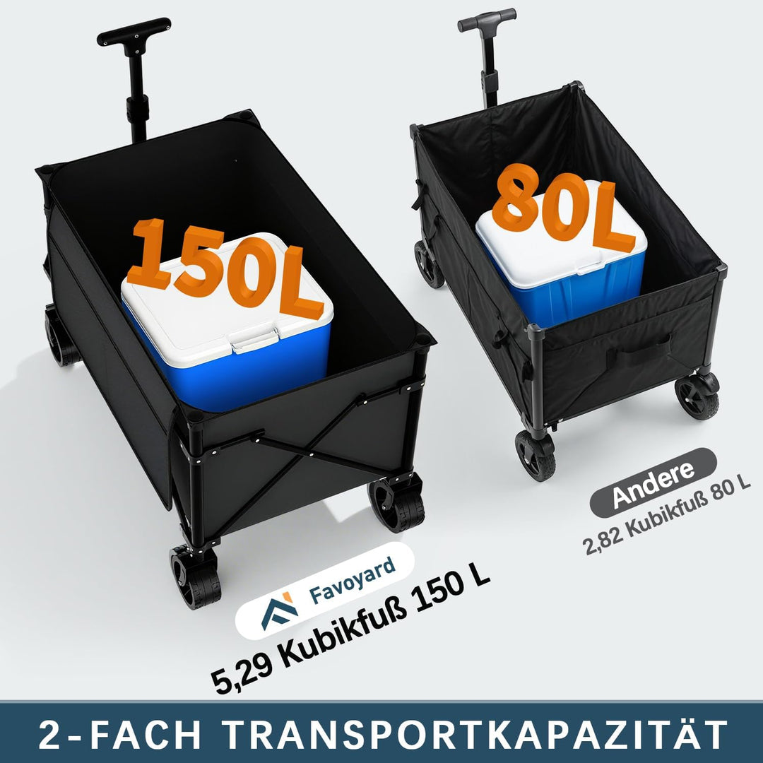 Favoyard Faltwagen 150L &amp; 163kg Tragkraft Klappbarer Bollerwagen mit All-Terrain-Rädern &amp; Bremse Lei