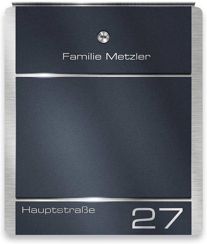 Metzler Briefkasten aus Edelstahl - Briefkasten mit Gravur Beschriftung, Hausnummer &amp; Name - Anthraz