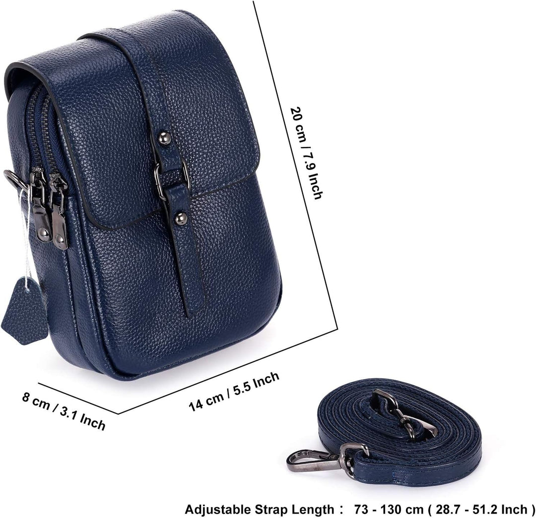 HAWEE Mode Damen Handytasche mit Riemen Echtes Leder Crossbody Handy Umhängetasche Leicht Damen Schu