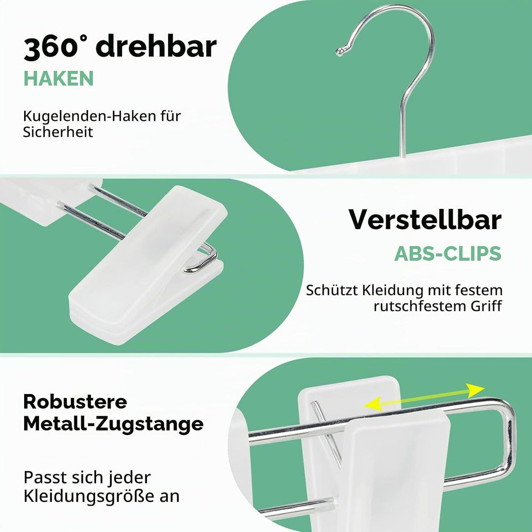 20 Stück Kleiderbügel mit starken Antirutsch verstellbaren Clips Haken, Platzsparende Hosenbügel für