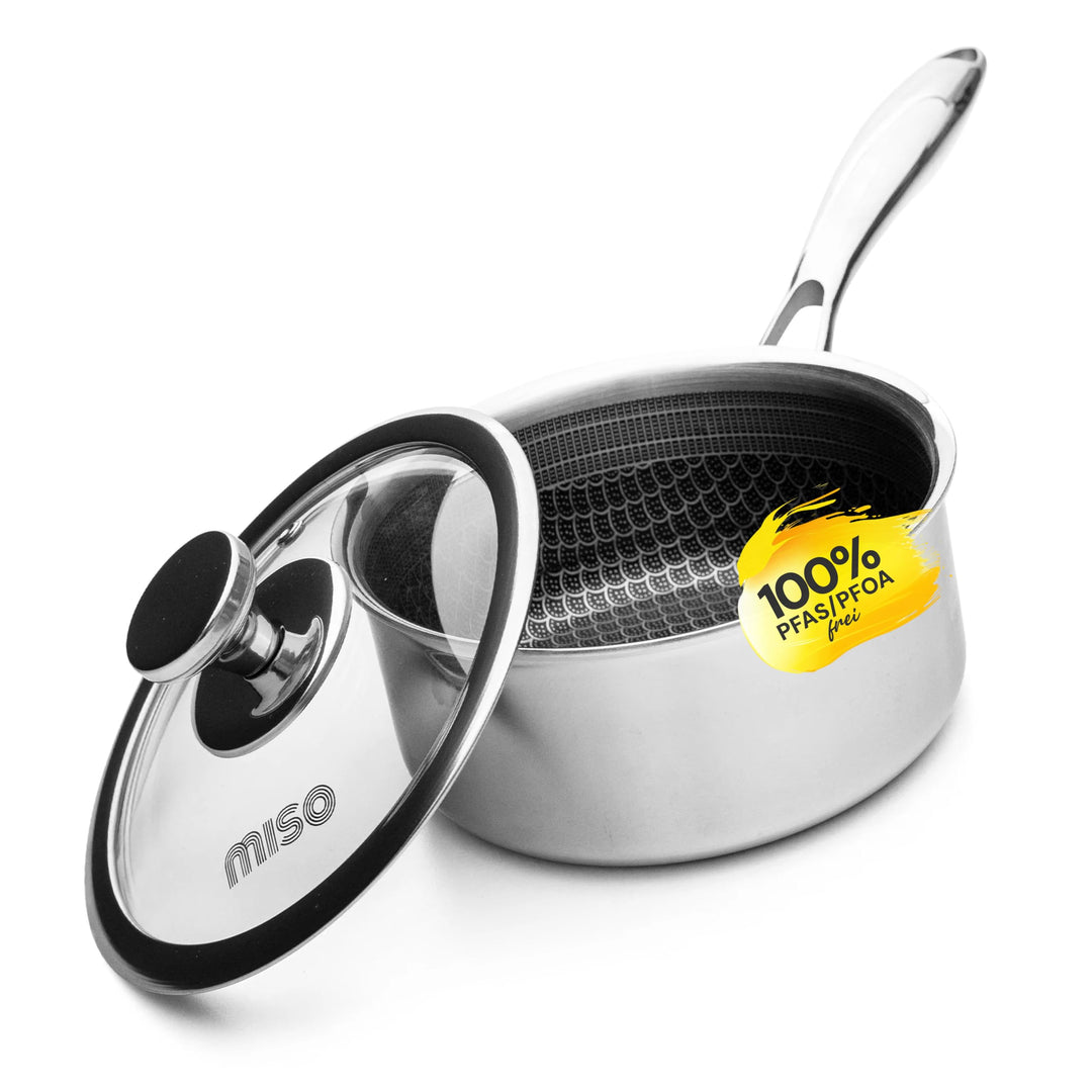MISO Stielkasserolle mit Deckel 16cm (1,6L) Diamond Dust Keramik Non-Stick, Hochwertige Kasserolle a