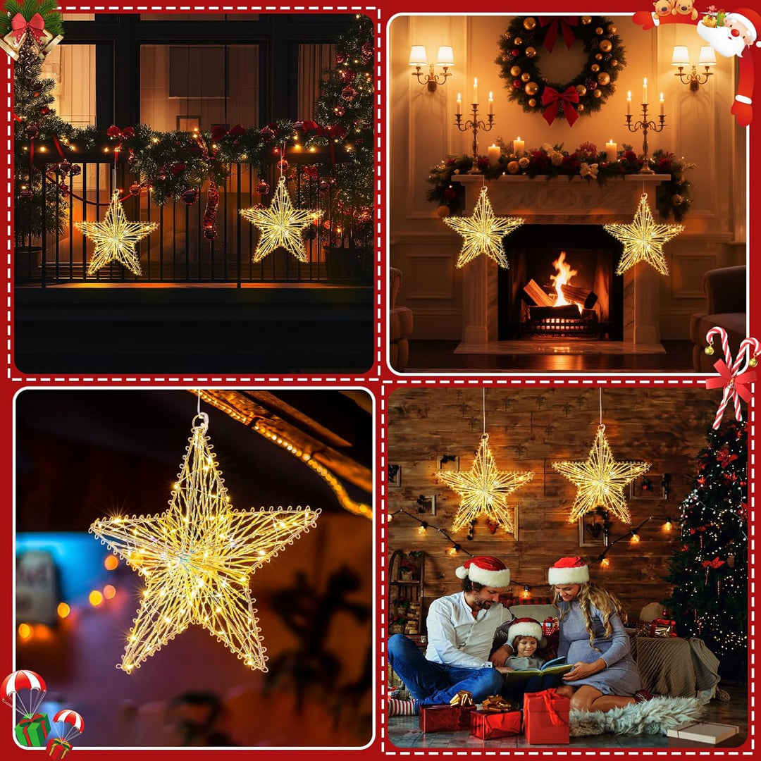 LED Weihnachtsstern Beleuchtung 2 Stück, Weihnachtsfenster Stern Weihnachtsvorhang Lichter batterieb