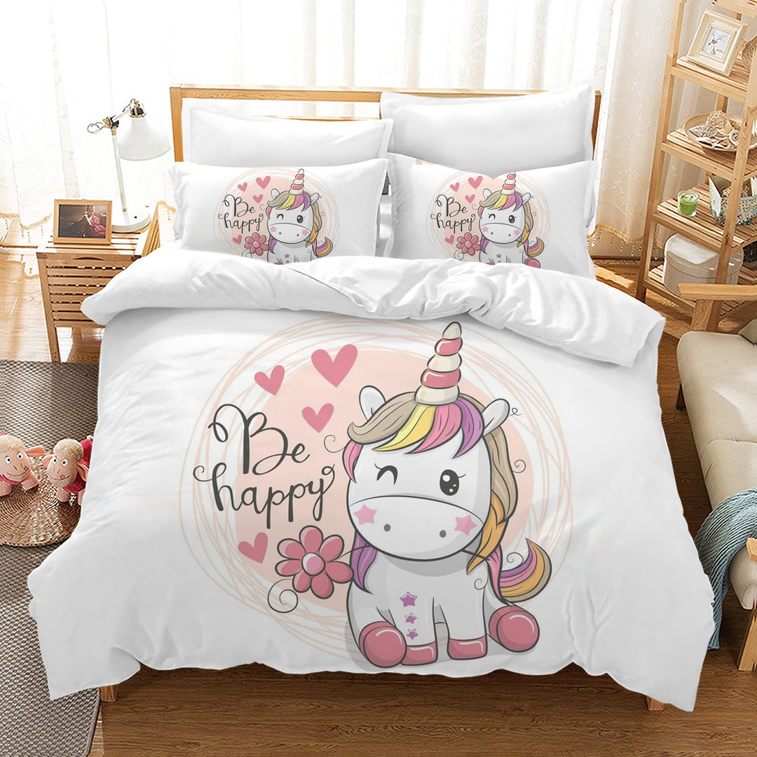 Hoimlm Kinder Bettwäsche 200x200 Einhorn Bettwäsche Set mit Bettbezug and 2 Kissenbezug, Cartoon Ein