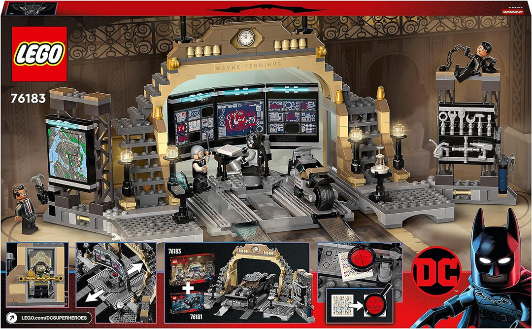 LEGO 76183 DC Batman Bathöhle: Duell mit Riddler, Superhelden-Set mit Spielzeug-Motorrad für Kinder