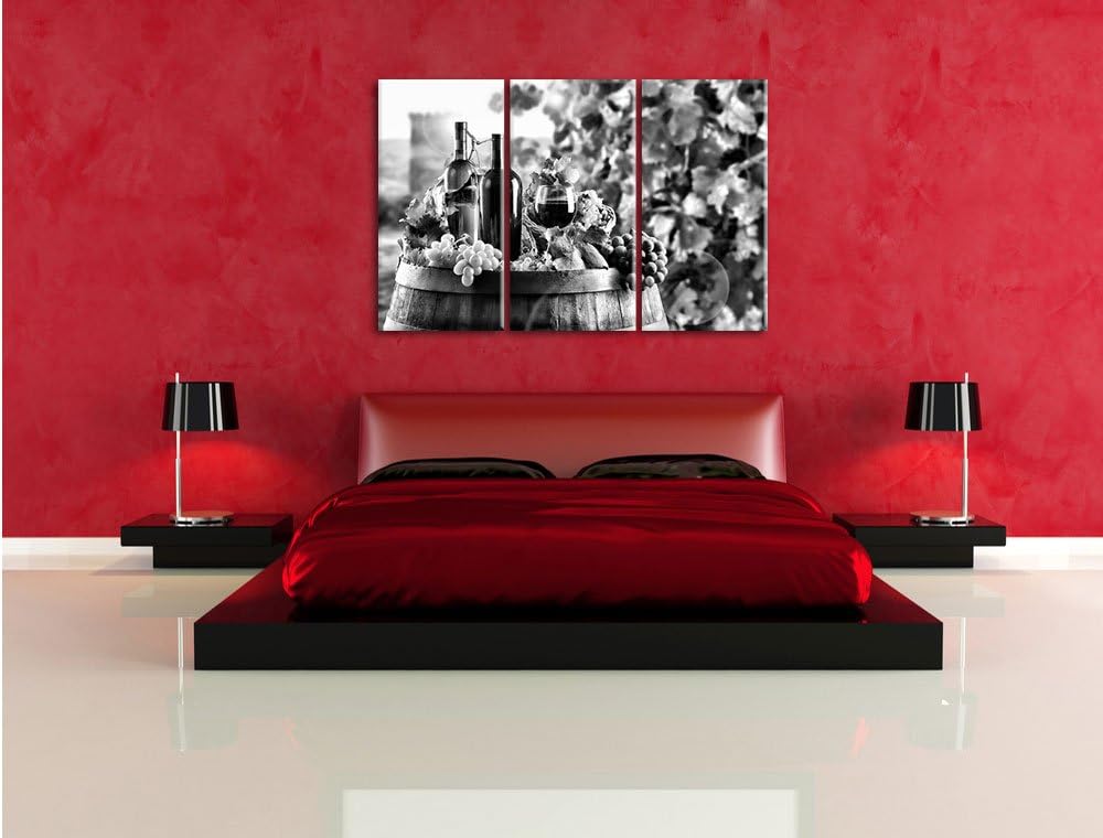 Pixxprint Weintrauben am Fass als Leinwandbild/Grösse: 3 Teilig (120x80) cm/Wandbild/Kunstdruck/fert