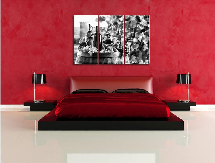 Pixxprint Weintrauben am Fass als Leinwandbild/Grösse: 3 Teilig (120x80) cm/Wandbild/Kunstdruck/fert