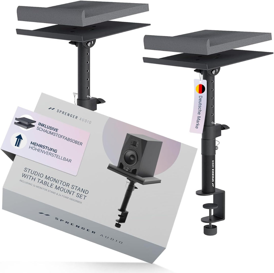 Stabiler Lautsprecher Boxen Ständer mit Tisch Halterung Set inkl. Schaumstoff Absorber - Robust und