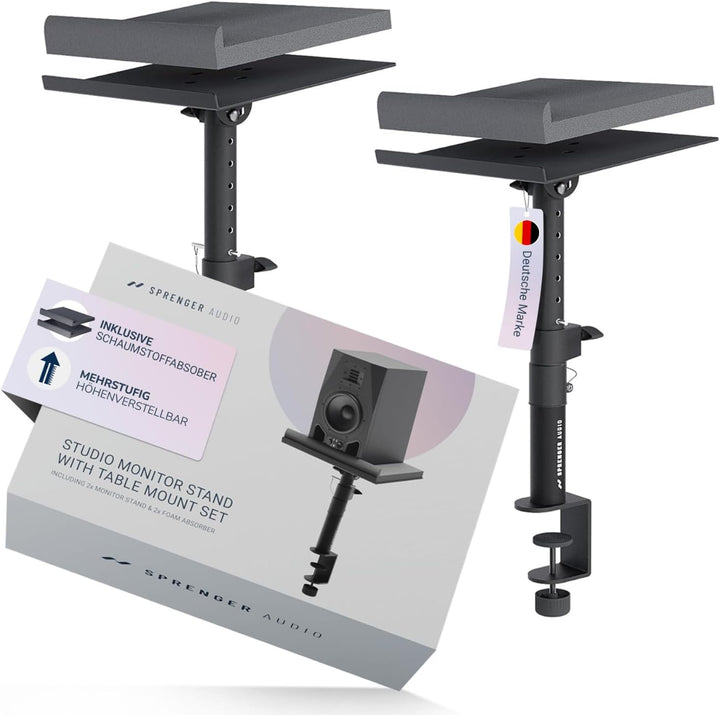 Stabiler Lautsprecher Boxen Ständer mit Tisch Halterung Set inkl. Schaumstoff Absorber - Robust und