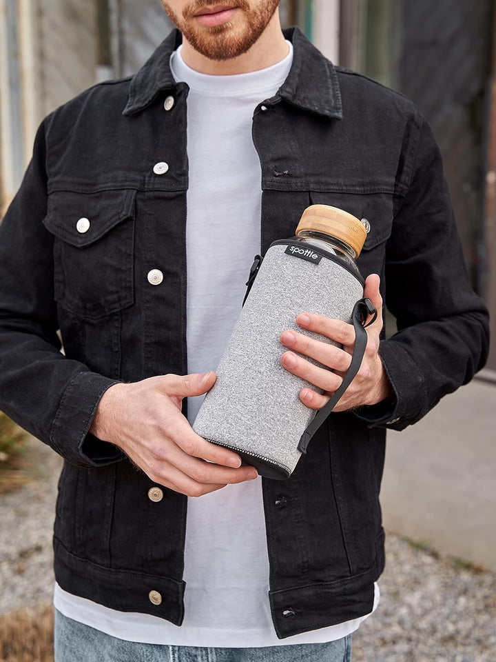 spottle Glasflasche 1,5 liter - Trinkflasche Glas 1 5 l mit Bambus-Deckel - Glass bottle - Wasserfla