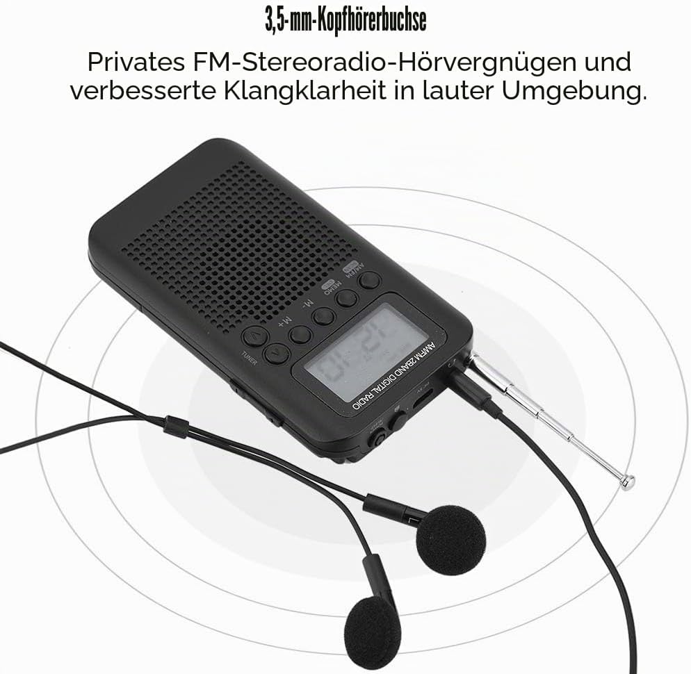 Tragbares Digitales AM FM Radio 2 Band Stereo Taschenradio mit ICD-Bildschirm, Kopfhörer
