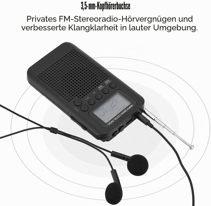 Tragbares Digitales AM FM Radio 2 Band Stereo Taschenradio mit ICD-Bildschirm, Kopfhörer