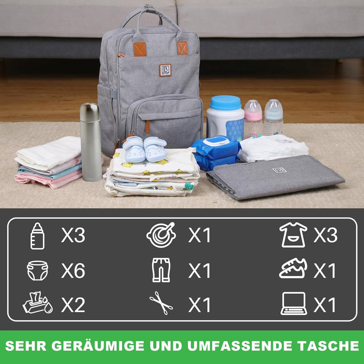 Brisby Wickelrucksack gross - Wickeltasche kinderwagen mit isoliertes Frontfach, Babytasche mit Wick