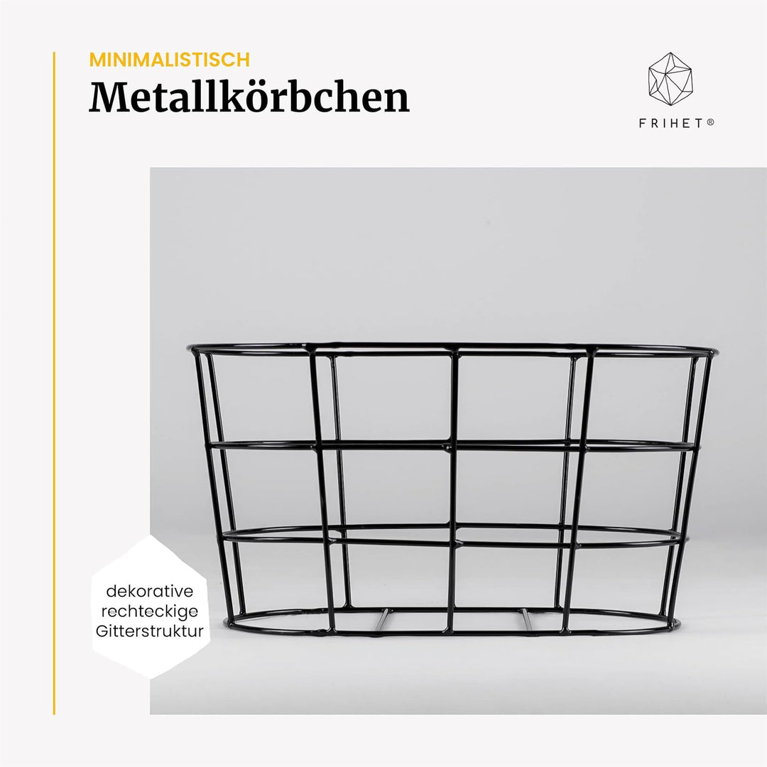 FRIHET 2-in-1 Brotkorb & Obstschale - Metall - waschbare Einlage aus 100% Baumwolle - oval - schwarz