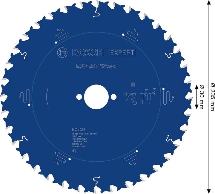 Bosch Professional 1x Kreissägeblatt Expert for Wood (Holz, Sägeblatt Ø 235 x 30 x 2,8 mm, 36 Zähne,