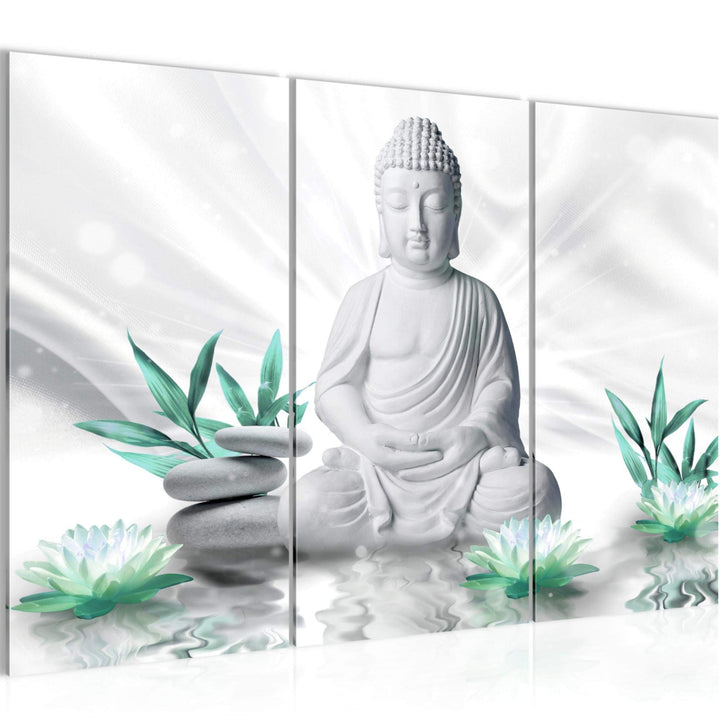 Runa Art Wandbilder Buddha Feng Shui Bild XXL Wohnzimmer Schlafzimmer Grau Türkis Spa Relax 120 x 80