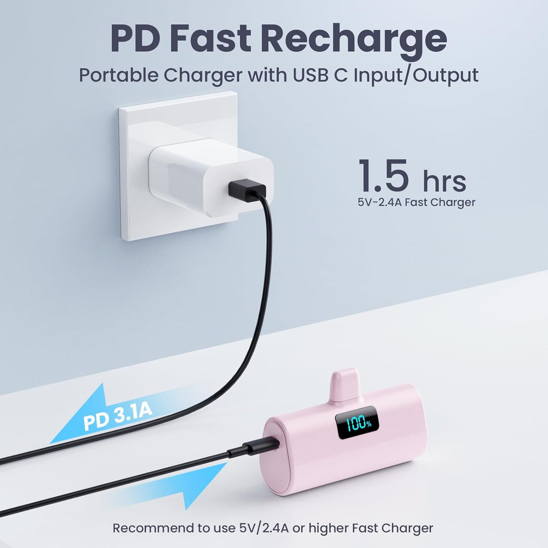 Mini Powerbank 5200mAh für iPhone, Klein Power Bank 20W PD 4.0A Schnellladefunktion Externer Akku, C