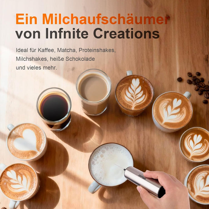 GRIFEMA Milchaufschäumer Stab Elektrisch, Tragbar Milk Frother Aufladbar, 13000 U/min, handmilchaufs