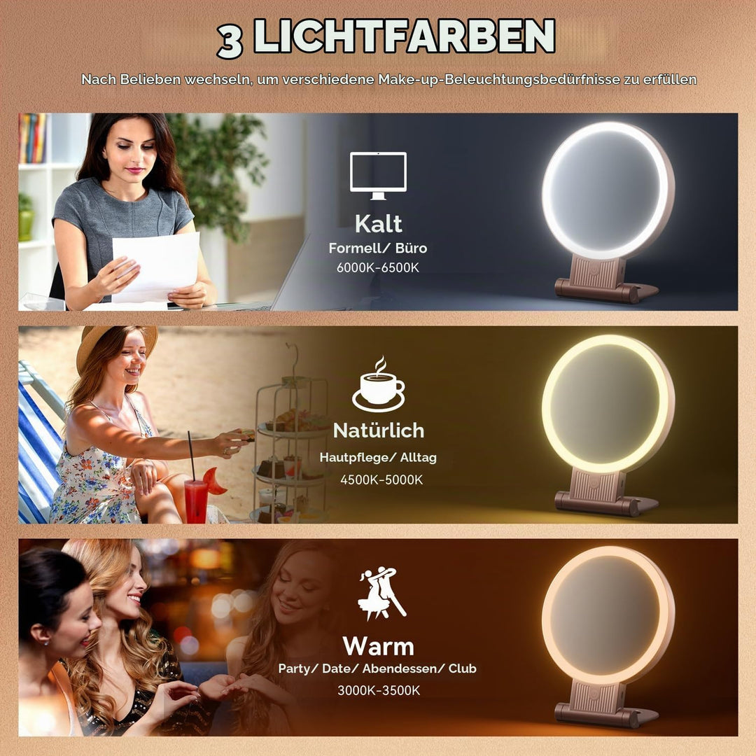 Auxmir Kosmetikspiegel mit Beleuchtung, 30X/1X Doppelseitig Schminkspiegel mit Licht, Dimmbar Spiege