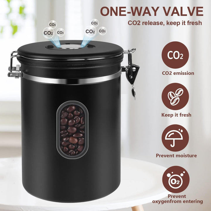 ROCKY&CHAO Kaffeedose Luftdicht aus Edelstahl 2,8L Kaffeebhnen Behälter Vorratsdose für Tee Nüsse Ka